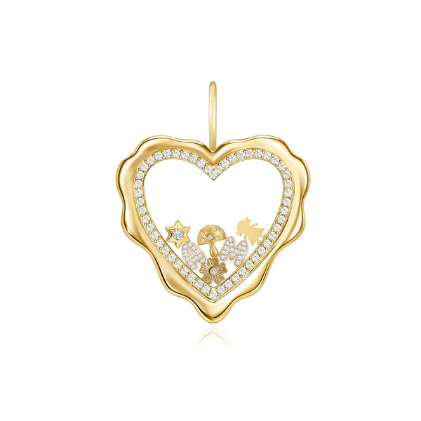 Wavy Heart Glass Locket Charm