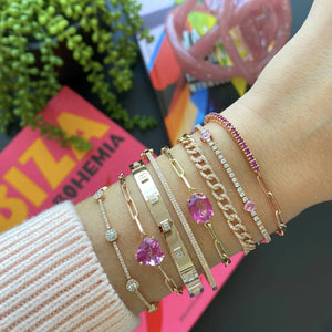 Oval Semi Precious Gemstone Paperclip Bracelet