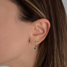 Load image into Gallery viewer, Dangling Bezel Gemstone Heart Huggies
