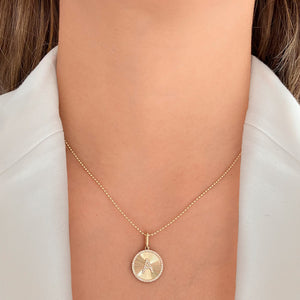 Round Striped Pave Initial Charm