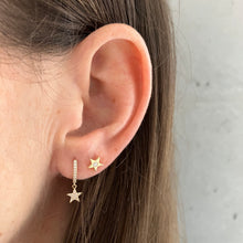 Load image into Gallery viewer, Mini Pave Dangling Star Huggies
