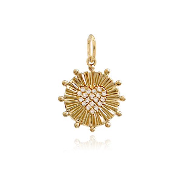 Mini Pave Heart Fluted Charm in 14k gold, elegant design perfect for romantic fine jewelry.