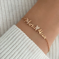 Cutout Two Name Paperclip Bracelet with Charm