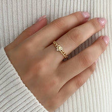 Load image into Gallery viewer, Puffy Gold Heart Pave Outline Cuban Ring
