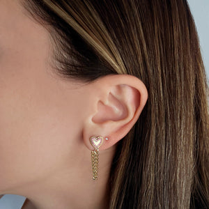 Fluted Pink Sapphire Outline Heart Cuban Chain Earrings