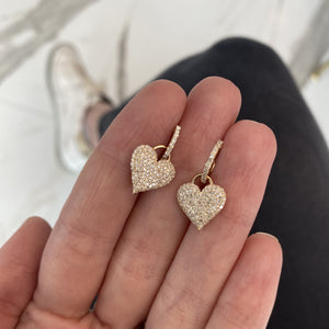 Small Pave Heart Charm Hoop Earring