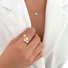 Load image into Gallery viewer, Stackable Dome Solitaire Diamond Wave Ring

