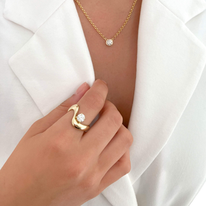 Stackable Dome Solitaire Diamond Wave Ring