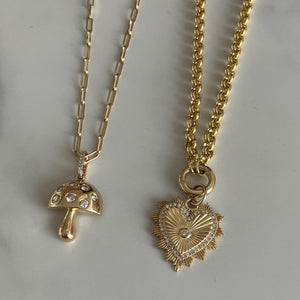 Gold Striped Pave Heart Medallion Charm