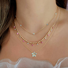 Pear Bezel Flower Chain Necklace
