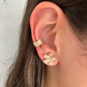 Pear Bezel Flower Stud Earrings