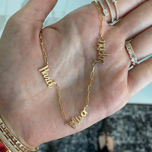 Multiple Cutout Gold Names Paperclip Necklace