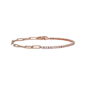 Half and Half Diamond Tennis Paperclip Bracelet