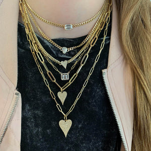 Pave Heart Cuban Chain Necklace