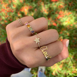 Pave Initial and Gold Name Ring