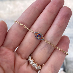 Gemstone Evil Eye Small Paperclip Bracelet