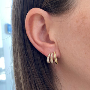 Three Wave Pave and Gold Wrap Earrings