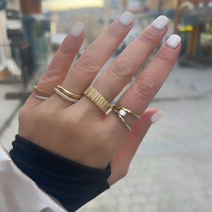 Thick Pave Striped Gold Ring