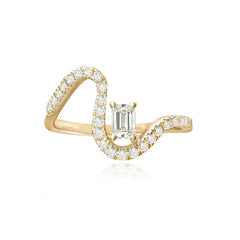 Solitaire Diamond Wiggly Pavé Ring in 14k gold, perfect for luxury diamond jewelry lovers.
