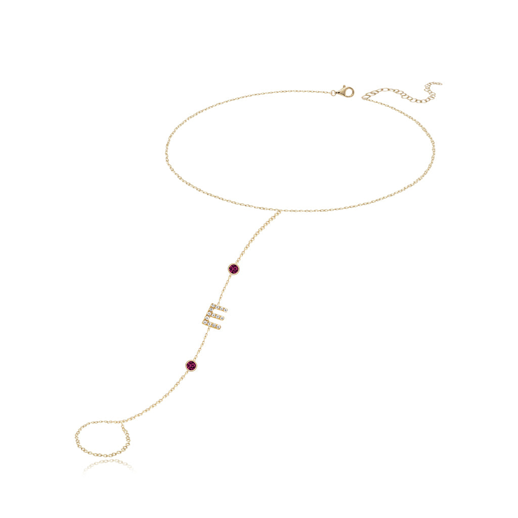 Pave Initial and Gemstones Hand Chain