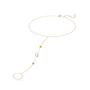 Pave Initial and Gemstones Hand Chain