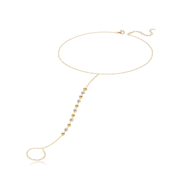 Gold and diamonds balls hand chain in 14k gold, perfect mix of sparkle and style.