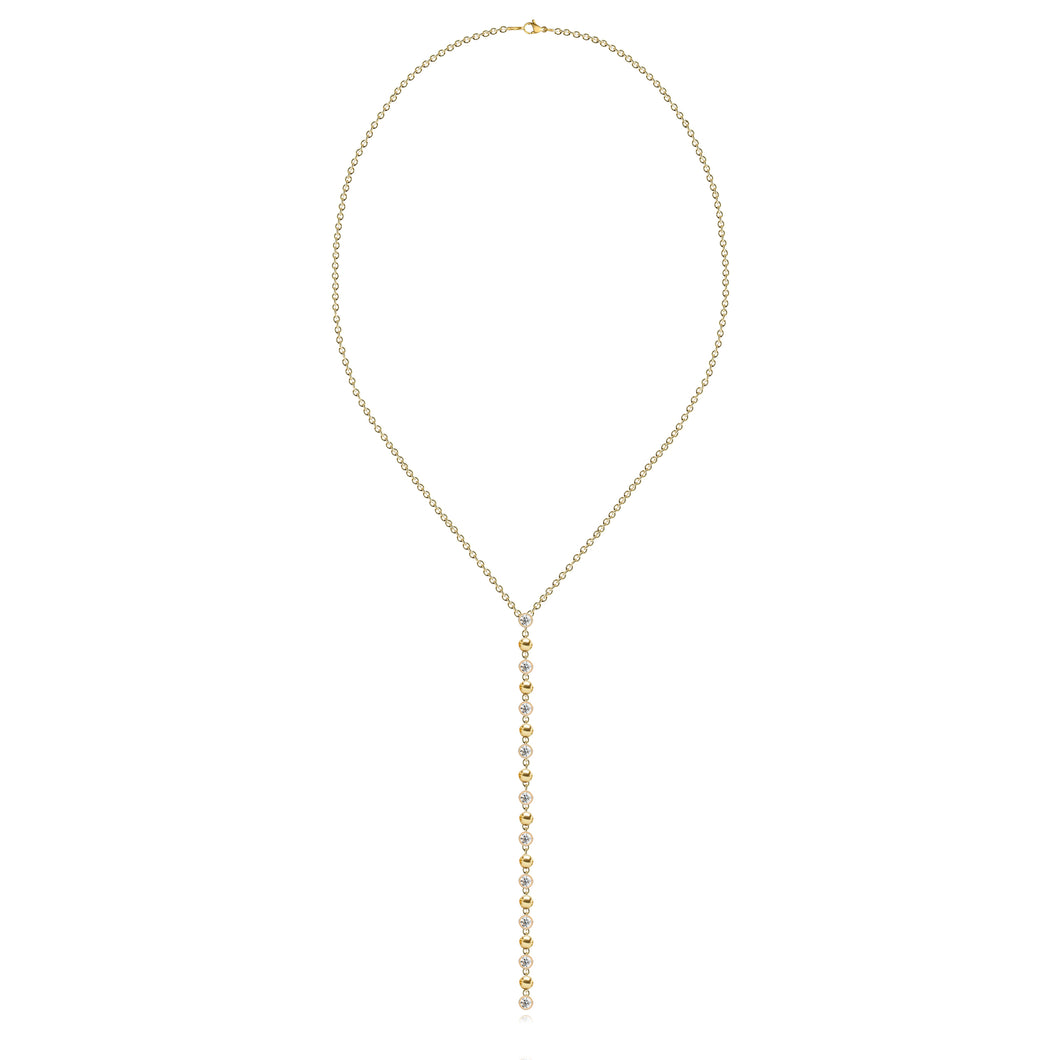 Gold and Diamonds Balls Lariat Drop Necklace