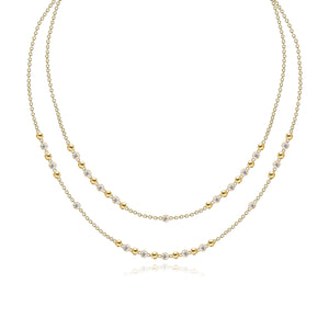 Gold and Diamonds Balls Double Chain Necklace