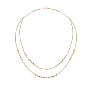 Gold and Diamonds Balls Double Chain Necklace