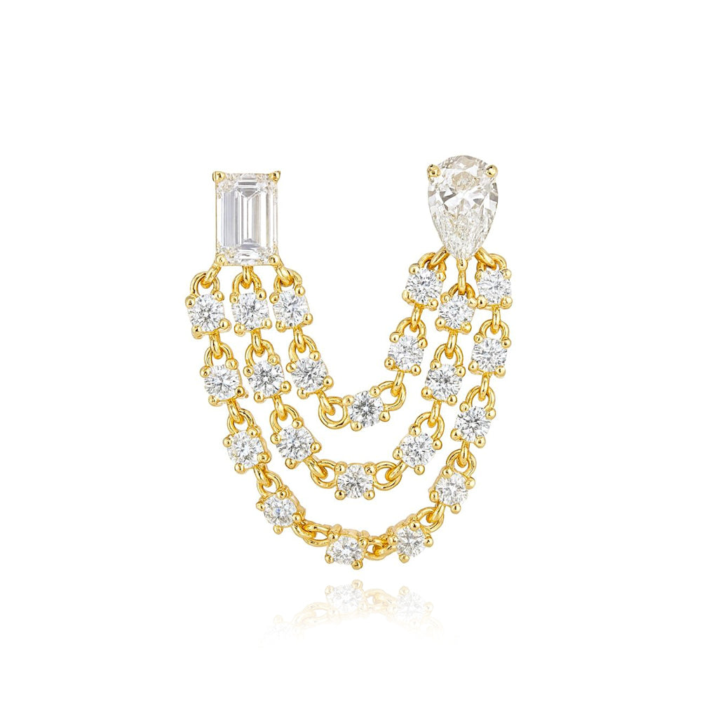 Two Diamond Triple Lab Chain Earring
