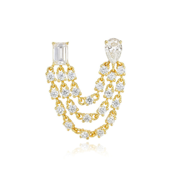 Two Diamond Triple Lab Chain Earring