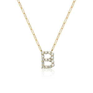 Large Diamond Paperclip Initial Necklace