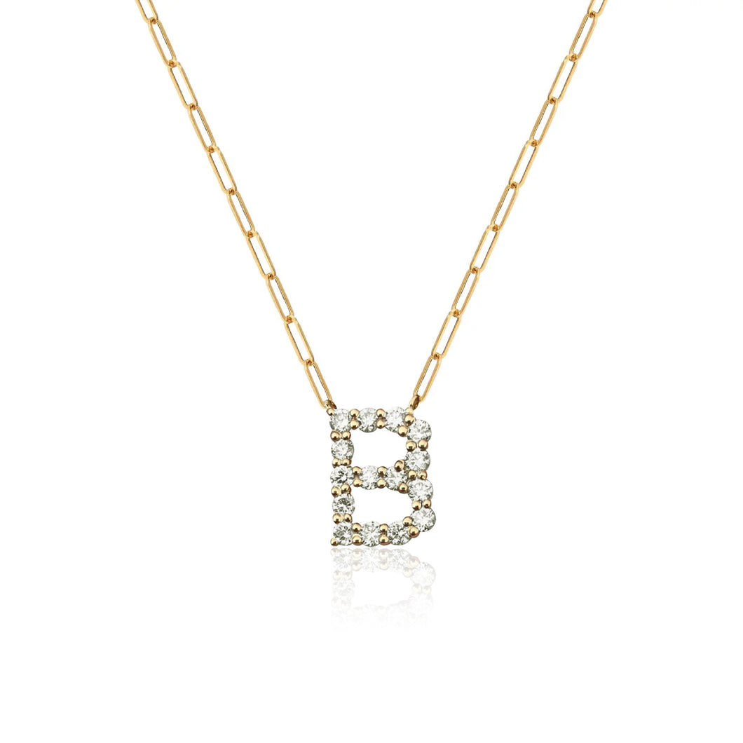 Large Diamond Paperclip Initial Necklace