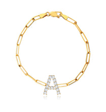 Load image into Gallery viewer, Large Diamond Initial Medium Paperclip Bracelet

