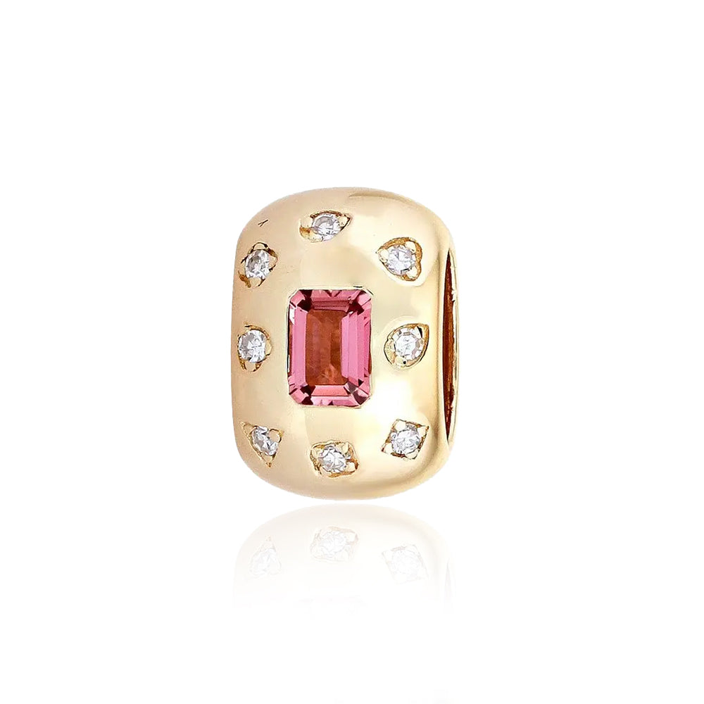 Inlay Diamond and Pink Sapphire Oval Gold Charm