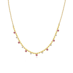 Diamond and Pink Sapphire Bezel Chain