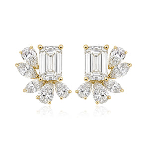 Lab Emerald Cut & Mix Shape Cluster Earrings