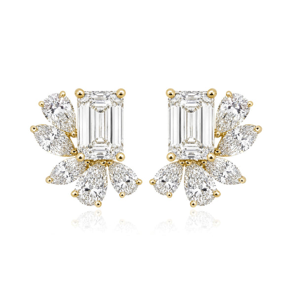 Lab Emerald Cut & Mix Shape Cluster Earrings