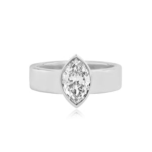 Large Diamond Bezel Shape Engagement Thick Gold Ring