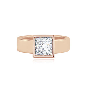 Diamond Bezel Shape Engagement Thick Gold Ring