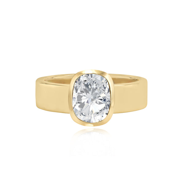 Large Diamond Bezel Shape Engagement Thick Gold Ring