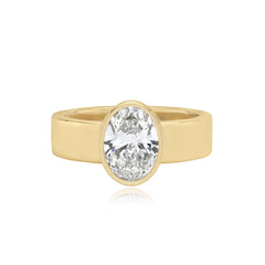 Large Diamond Bezel Shape Engagement Thick Gold Ring