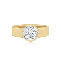 Large Diamond Bezel Shape Engagement Thick Gold Ring