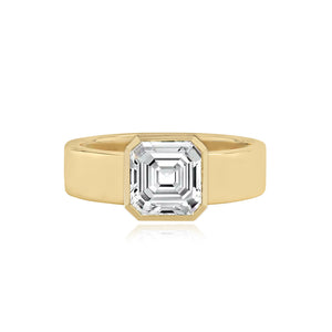 Large Diamond Bezel Shape Engagement Thick Gold Ring