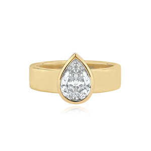 Diamond Bezel Shape Engagement Thick Gold Ring