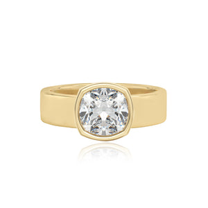 Diamond Bezel Shape Engagement Thick Gold Ring