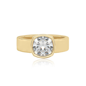 Diamond Bezel Shape Engagement Thick Gold Ring