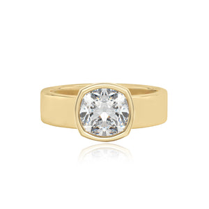 Large Diamond Bezel Shape Engagement Thick Gold Ring
