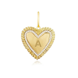 Large Fluted Pave Outline Heart Charm