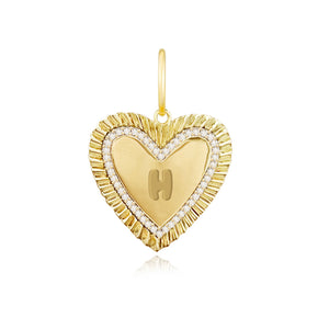 Large Fluted Pave Outline Heart Charm